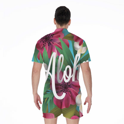 Tropical Flower Aloha Print Men's Rompers