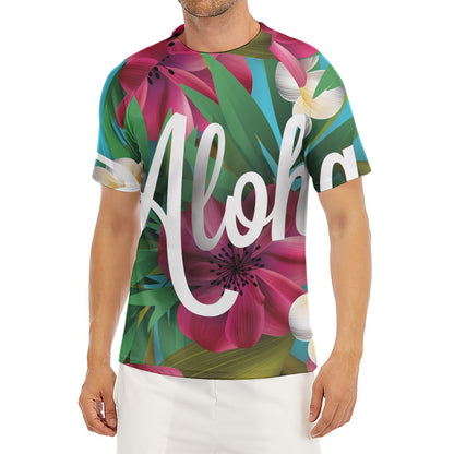 Tropical Flower Aloha Print Men's Short Sleeve Rash Guard