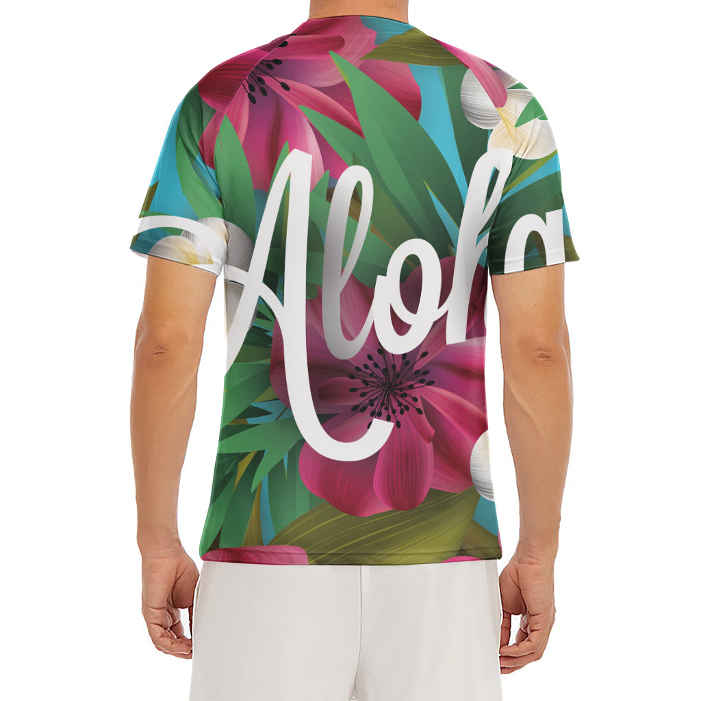 Tropical Flower Aloha Print Men's Short Sleeve Rash Guard