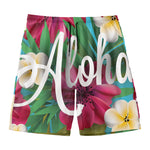 Tropical Flower Aloha Print Men's Swim Trunks