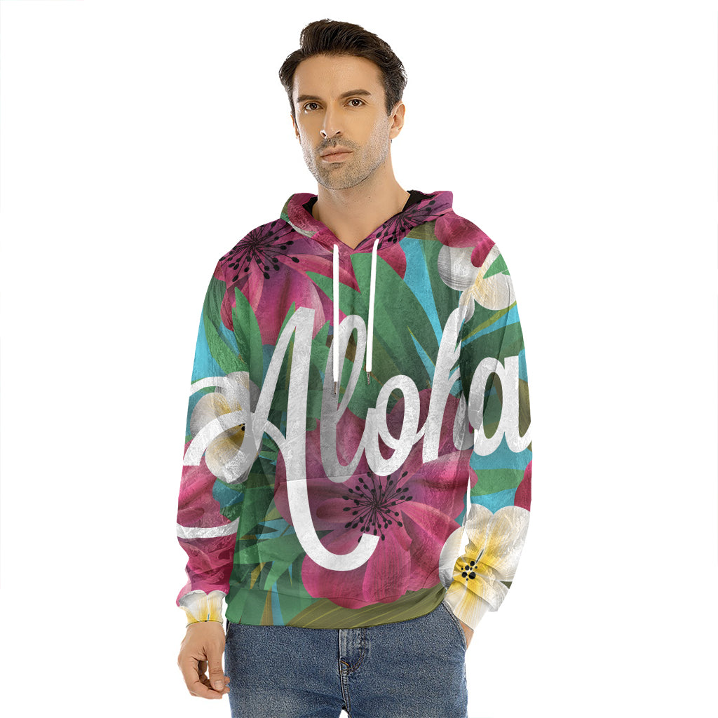 Tropical Flower Aloha Print Men's Velvet Pullover Hoodie