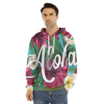 Tropical Flower Aloha Print Men's Velvet Pullover Hoodie