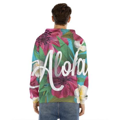 Tropical Flower Aloha Print Men's Velvet Pullover Hoodie