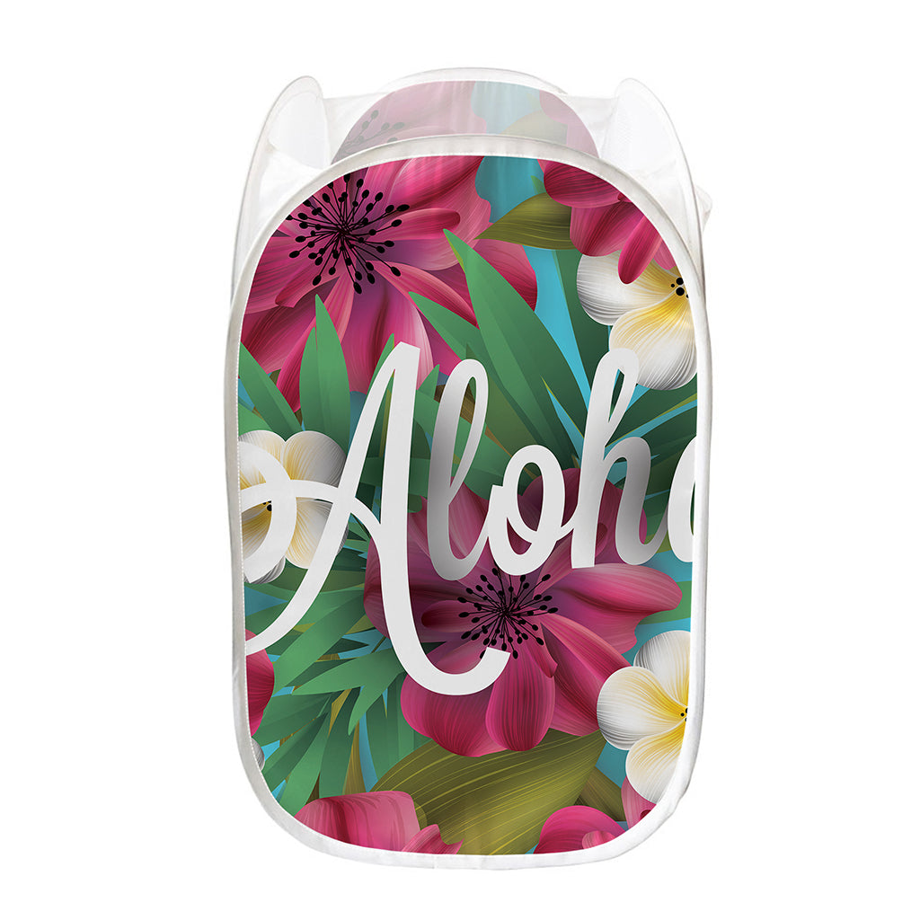 Tropical Flower Aloha Print Mesh Laundry Hamper