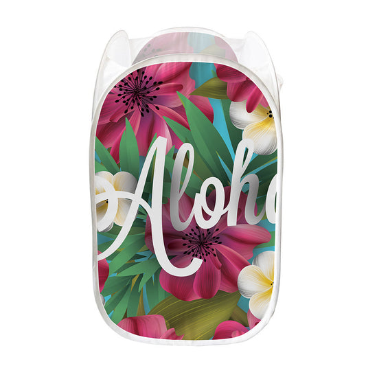 Tropical Flower Aloha Print Mesh Laundry Hamper