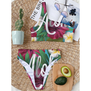 Tropical Flower Aloha Print One Shoulder Bikini Top