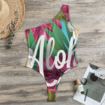 Tropical Flower Aloha Print One Shoulder Bodysuit
