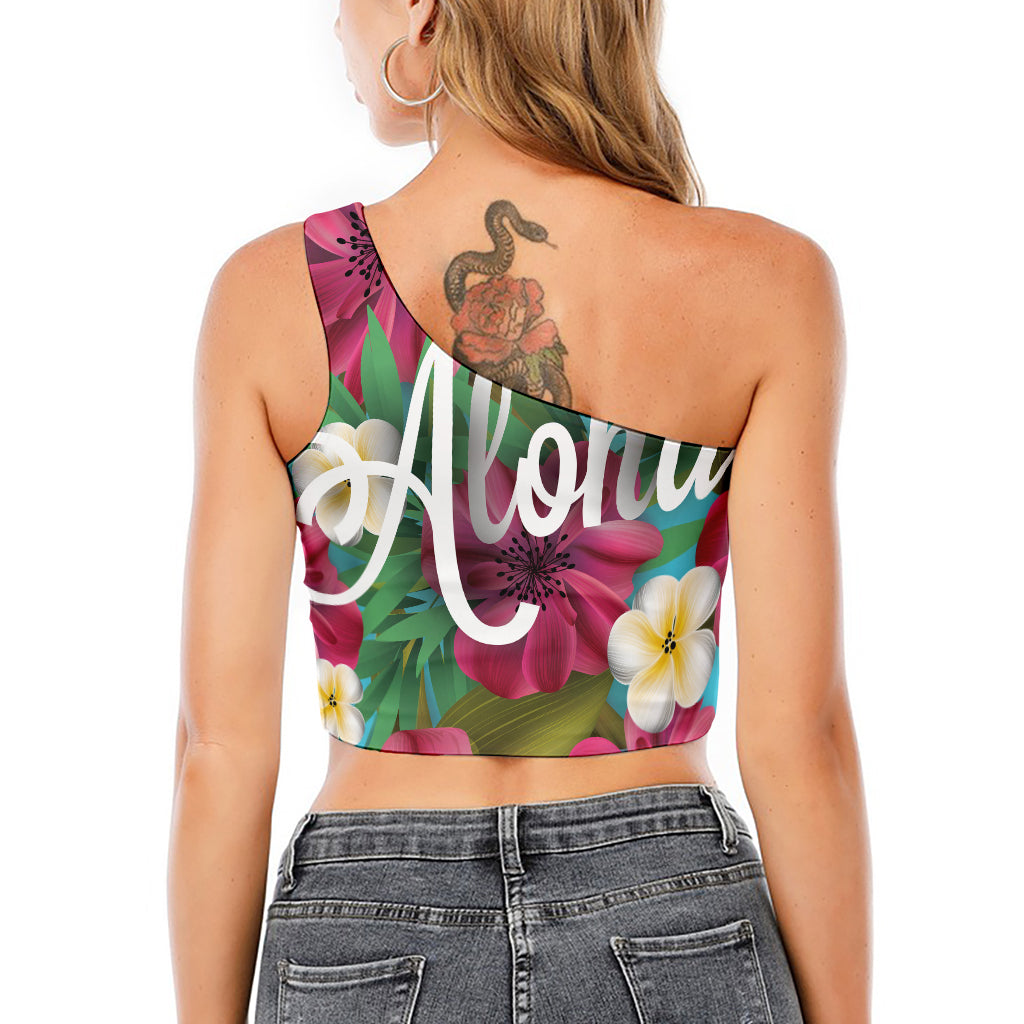 Tropical Flower Aloha Print One Shoulder Crop Top