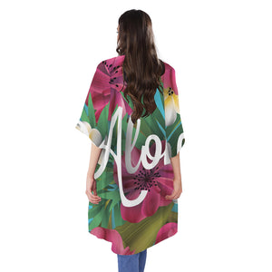 Tropical Flower Aloha Print Open Front Beach Cover Up