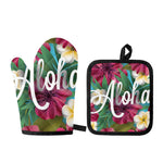 Tropical Flower Aloha Print Oven Mitt And Pot Holder Set