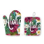 Tropical Flower Aloha Print Oven Mitt And Pot Holder Set