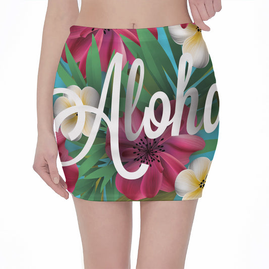 Tropical Flower Aloha Print Pencil Mini Skirt