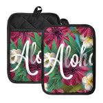 Tropical Flower Aloha Print Pot Holders With Pocket