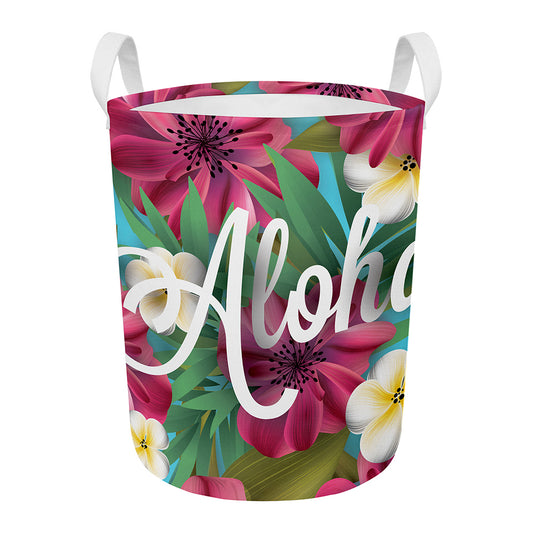 Tropical Flower Aloha Print Round Laundry Basket