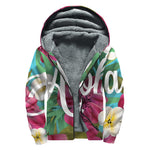 Tropical Flower Aloha Print Sherpa Lined Zip Up Hoodie