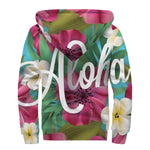 Tropical Flower Aloha Print Sherpa Lined Zip Up Hoodie