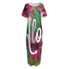 Tropical Flower Aloha Print Short Sleeve Long Nightdress