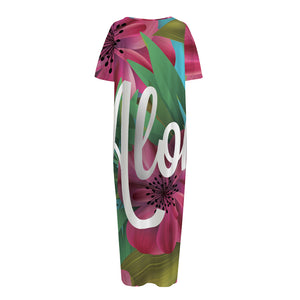 Tropical Flower Aloha Print Short Sleeve Long Nightdress