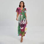 Tropical Flower Aloha Print Short Sleeve Maxi Dress