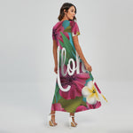 Tropical Flower Aloha Print Short Sleeve Maxi Dress