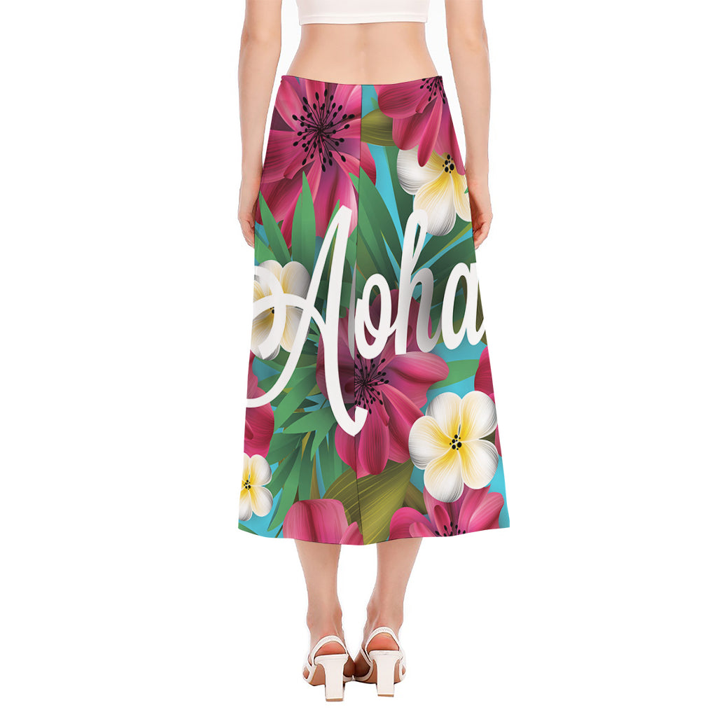 Tropical Flower Aloha Print Side Slit Midi Skirt