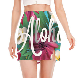 Tropical Flower Aloha Print Side Slit Mini Skirt