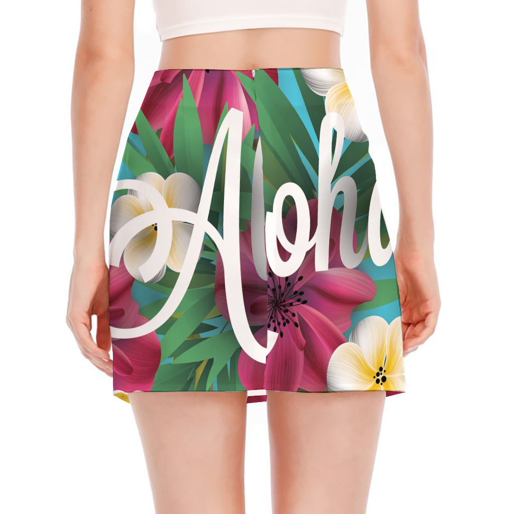 Tropical Flower Aloha Print Side Slit Mini Skirt