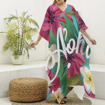 Tropical Flower Aloha Print Silk V-Neck Kaftan Dress