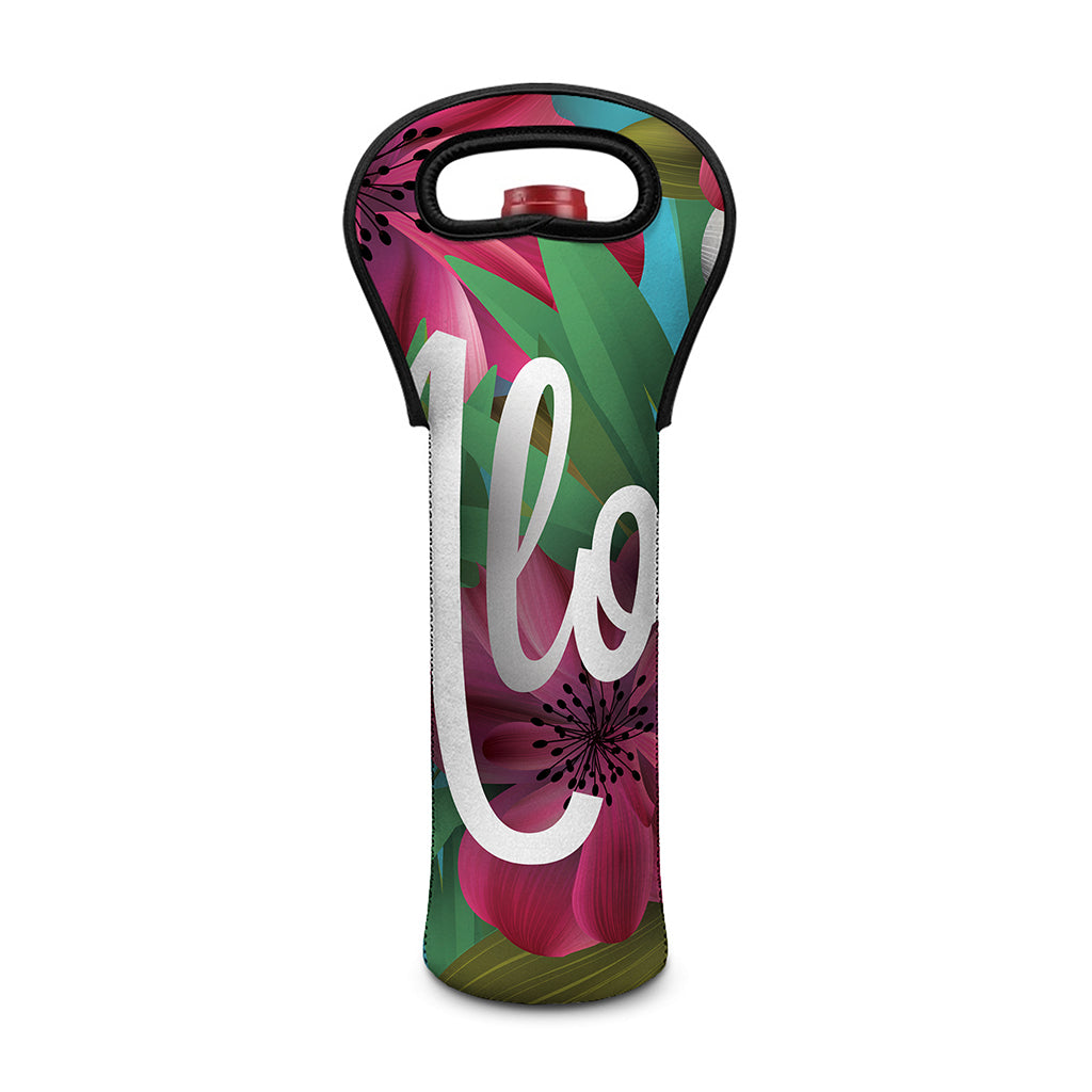 Tropical Flower Aloha Print Single Neoprene Wine Tote