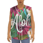 Tropical Flower Aloha Print Sleeveless Baseball Jersey