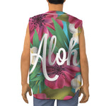 Tropical Flower Aloha Print Sleeveless Baseball Jersey