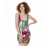 Tropical Flower Aloha Print Sleeveless Bodycon Dress