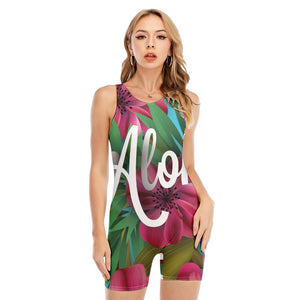 Tropical Flower Aloha Print Sleeveless One Piece Swimsuit