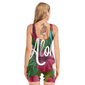 Tropical Flower Aloha Print Sleeveless One Piece Swimsuit