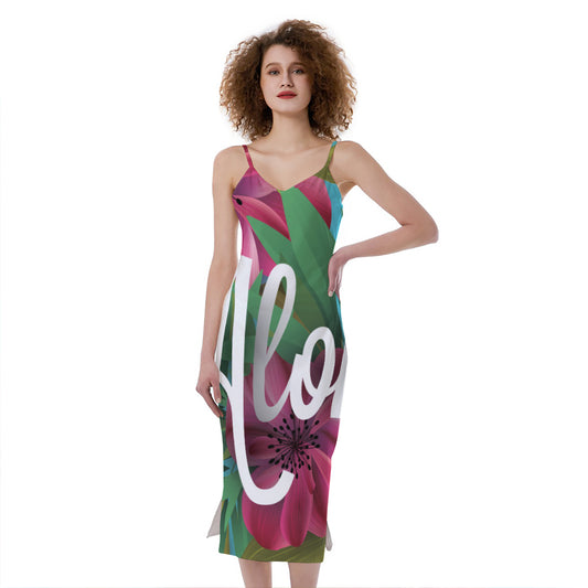 Tropical Flower Aloha Print Slim Fit Midi Cami Dress