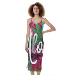 Tropical Flower Aloha Print Slim Fit Midi Cami Dress