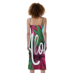 Tropical Flower Aloha Print Slim Fit Midi Cami Dress