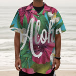 Tropical Flower Aloha Print Textured Short Sleeve Shirt