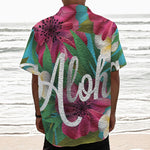 Tropical Flower Aloha Print Textured Short Sleeve Shirt