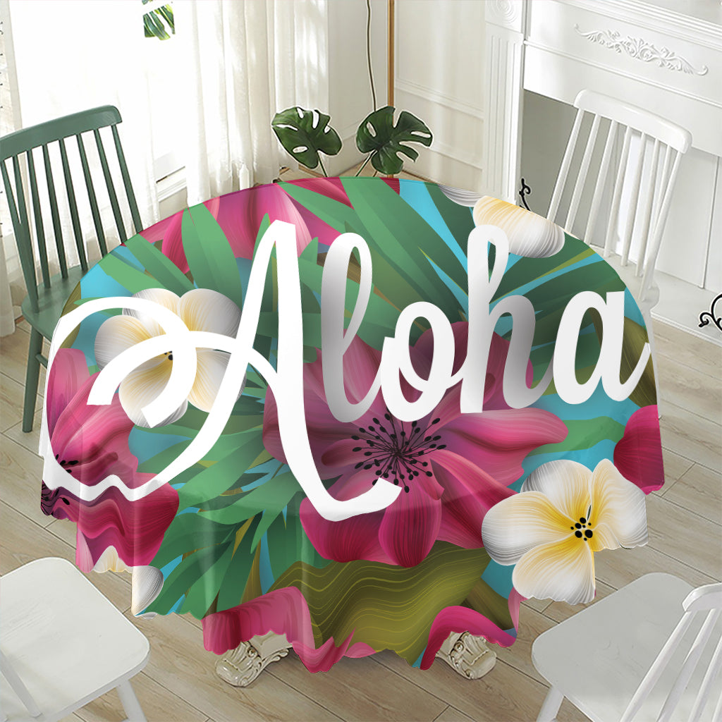 Tropical Flower Aloha Print Waterproof Round Tablecloth