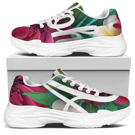 Tropical Flower Aloha Print White Chunky Shoes