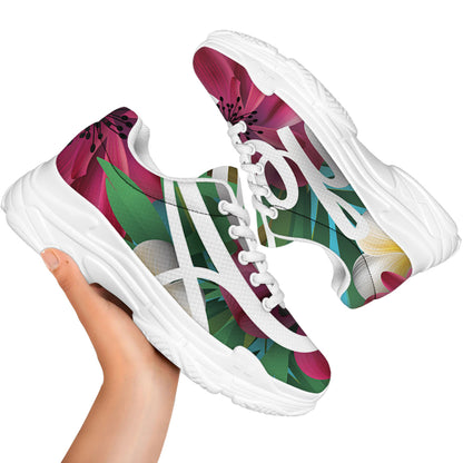 Tropical Flower Aloha Print White Chunky Shoes