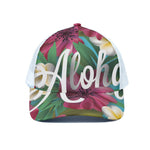 Tropical Flower Aloha Print White Mesh Trucker Cap