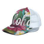 Tropical Flower Aloha Print White Mesh Trucker Cap
