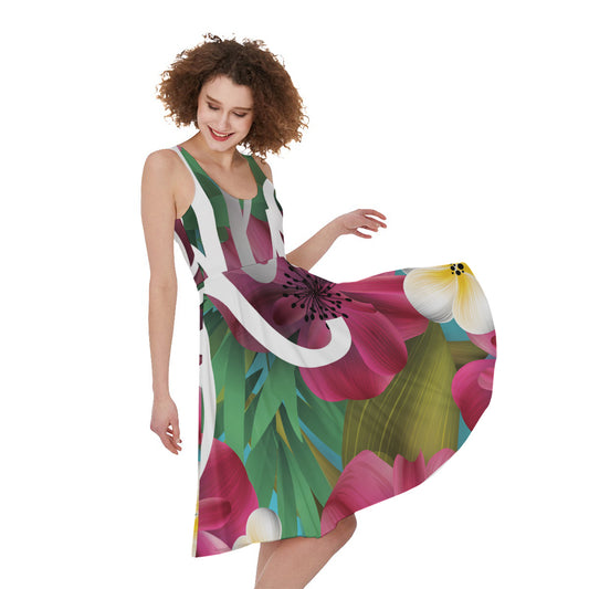 Tropical Flower Aloha Print Women's Sleeveless Dress