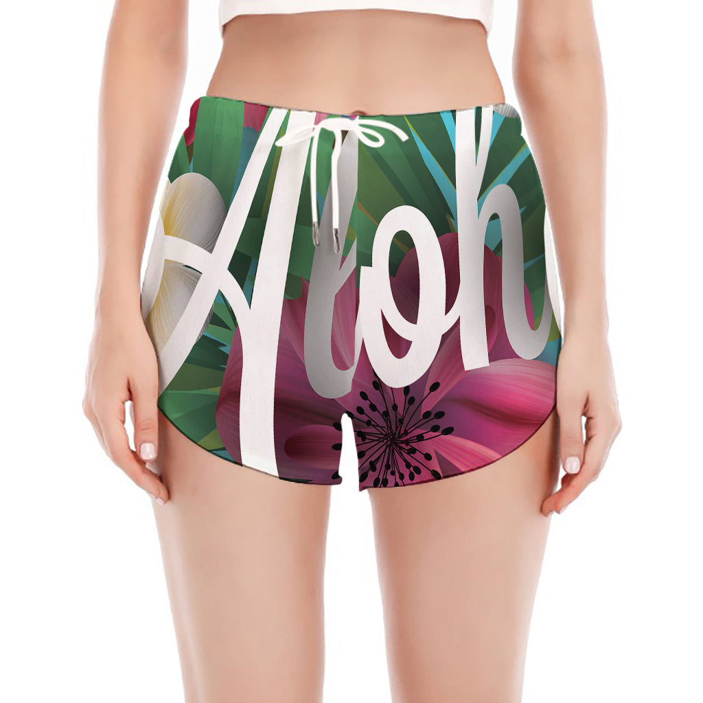 Tropical Flower Aloha Print Women's Split Running Shorts