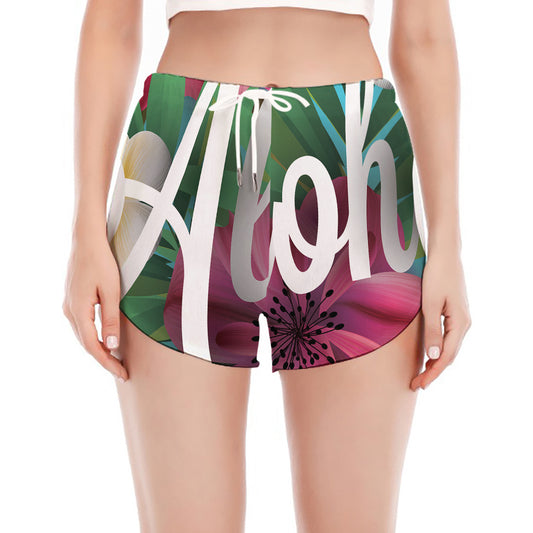 Tropical Flower Aloha Print Women's Split Running Shorts