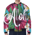 Tropical Flower Aloha Print Zip Sleeve Bomber Jacket