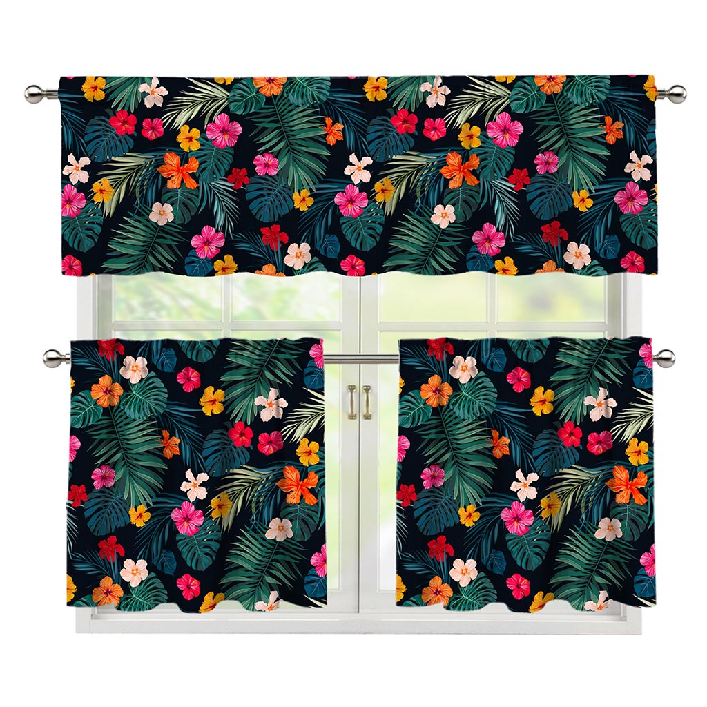 Tropical Flowers Hawaii Pattern Print 3 Piece Kitchen Curtains