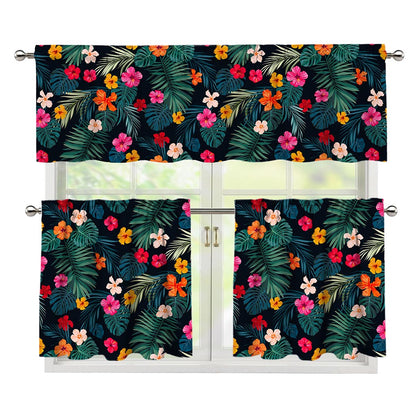 Tropical Flowers Hawaii Pattern Print 3 Piece Kitchen Curtains